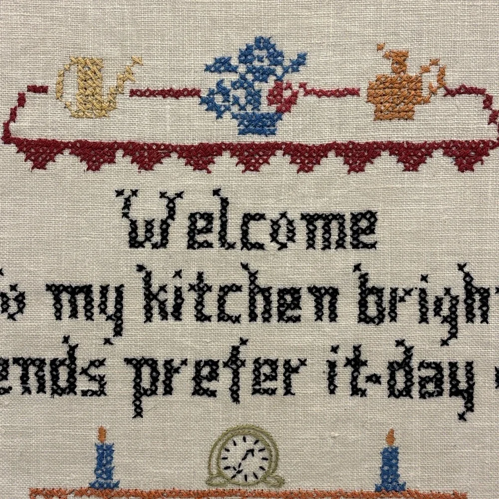 Vintage Needlework Rustic Primitive Wall Decor Country 1950